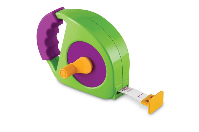 Simple Tape Measure, Learning Resources, kids tools, tools for young children, measuring tape for young children, real life toys, educational toys, practical life toys, tape measure for kids, The Montessori Room, Toronto, Ontario, Canada, The Play Kits by Lovevery, Lovevery, Montessori toy subscription, buy Lovevery item individually, Lovevery Canada, Lovevery in store, The Problem Solver Play Kit 43 to 45 months