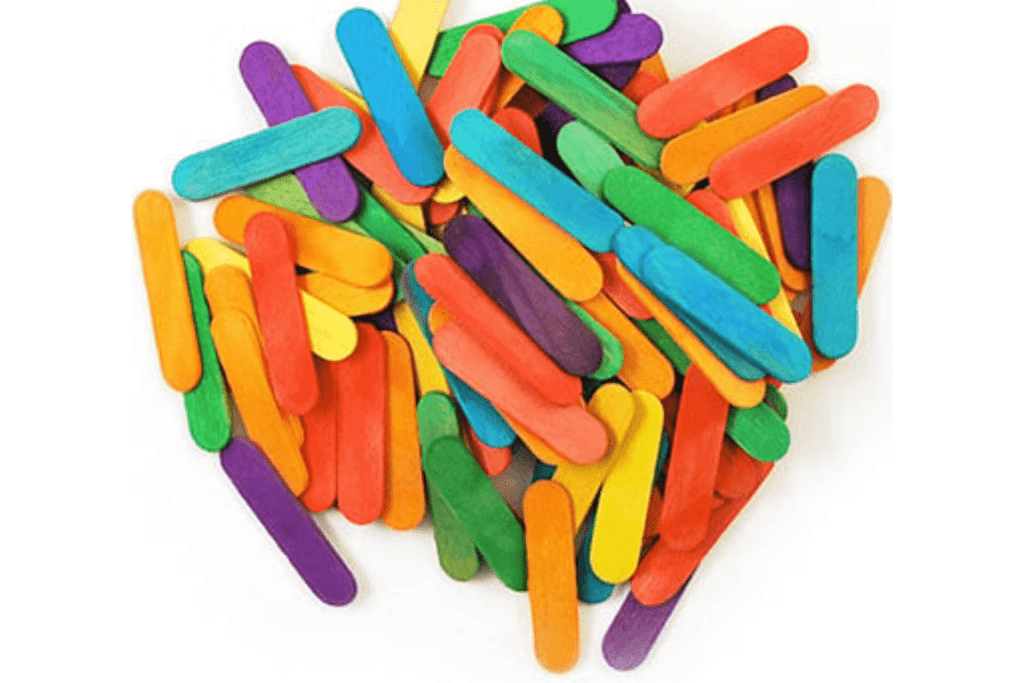 Small Coloured Craft Sticks - 2 1/2" x 3/8" (120pc), ages 3 and up, arts and crafts, fine motor activities, loose parts, The Montessori Room, Toronto, Ontario, Canada. 