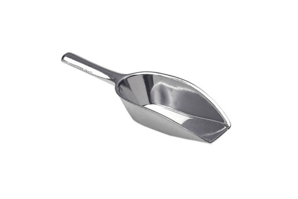 Small Aluminum Scoop, Gluckskafer, great for transfer activities, great for sensory bins, great for baking and serving food, food-safe scoop, 10 cm long, Montessori shelf work, The Montessori Room, Toronto, Ontario, Canada.