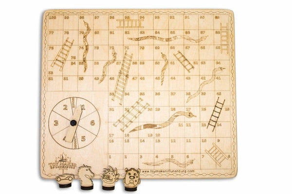 Wooden Snakes and Ladders Game - Classic Children's Board Game -  Educational Counting Game - Easy Kids Game 