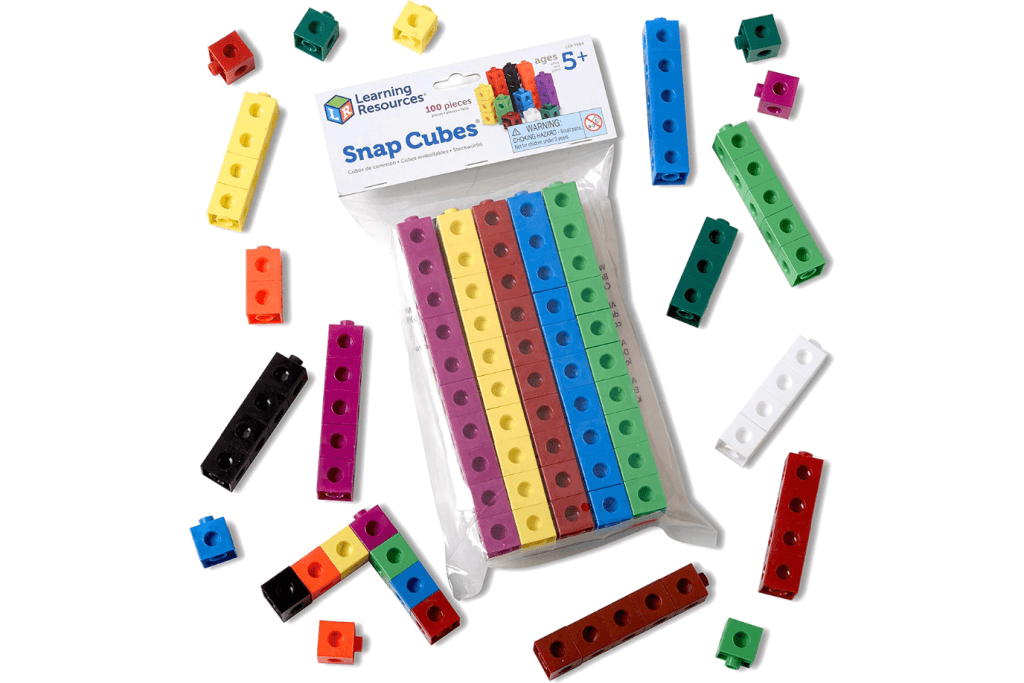 Snap Cubes (Set of 100) by Learning Resources, math tools for kids, ducational Counting Toy, Math Classroom Accessories, Teacher Aids, hands-on learning tools, hands-on math tools, unifix cubes, toys for patterning, toys that develop early math skills.