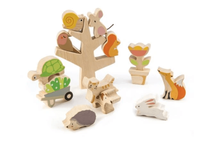 Stacking Garden Friends - The Montessori Room, Tender Leaf Toys, Toronto, Ontario, Canada, wooden toy, stacking toys, animal toys, garden toys, balance