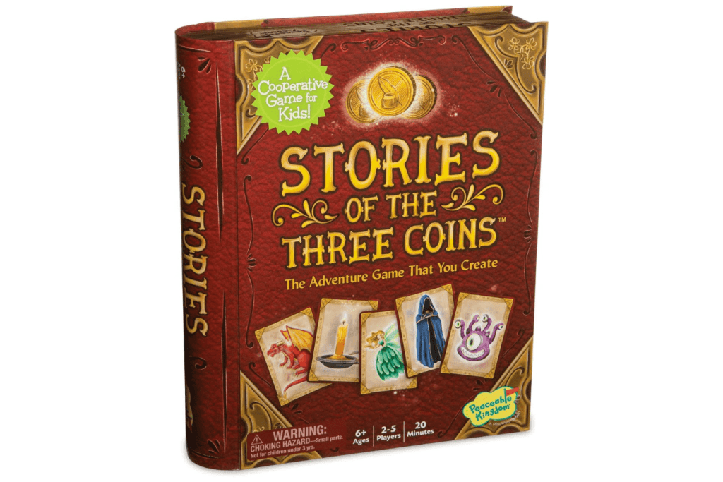 Stories of The Three Coins - Cooperative Storytelling Game, Peaceable Kingdom, Cooperative board games for kids, best board games for 6 year olds, best board games for 7 year olds, best board games for 8 year olds, learning games for kids, educational gifts for kids, Toronto, Canada