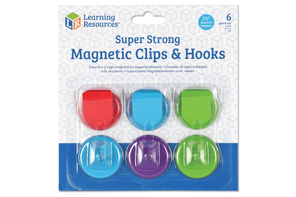 Super Strong Magnetic Hooks & Clips, Learning Resources, magnets to display art work and projects, magnetic hook for calendar, kitchen accessories, fridge accessories, The Montessori Room, Toronto, Ontario, Canada. 