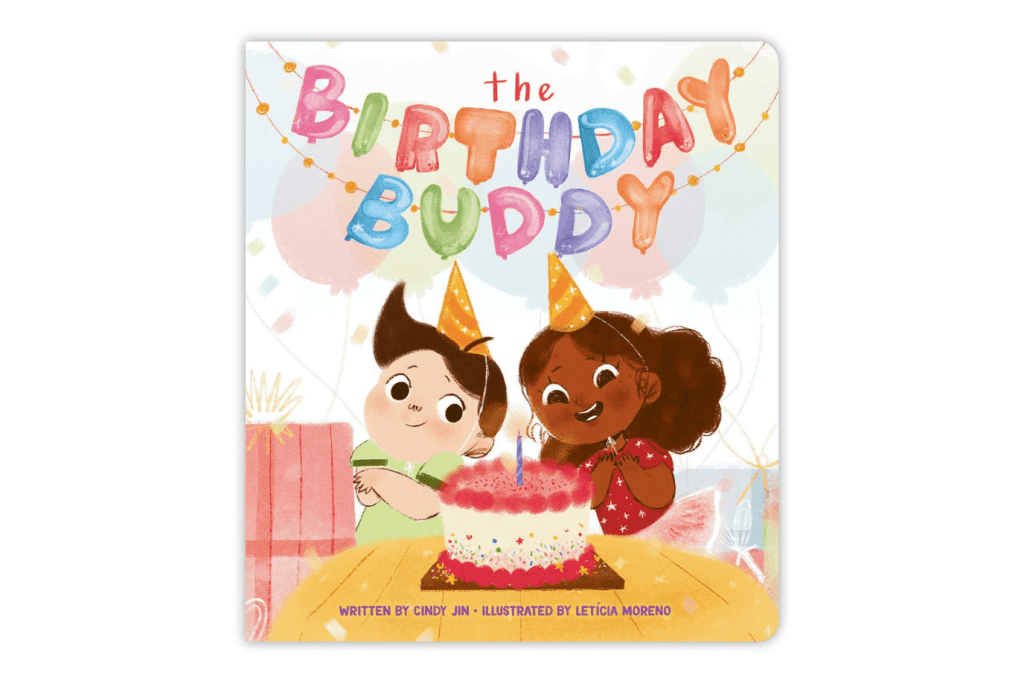 The Birthday Buddy By Cindy Jin, Board book, 24 pages, ages 1-4, books for toddlers about birthdays, books for preschoolers about birthdays, books for toddlers about emotions, The Montessori Room, Toronto, Ontario, Canada. 
