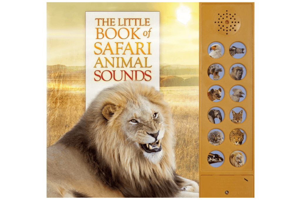 The Little Book of Safari Animal Sounds, book with animal sounds, learn animal sounds, animal books for kids, best animal books, books that make noise, Toronto, Canada