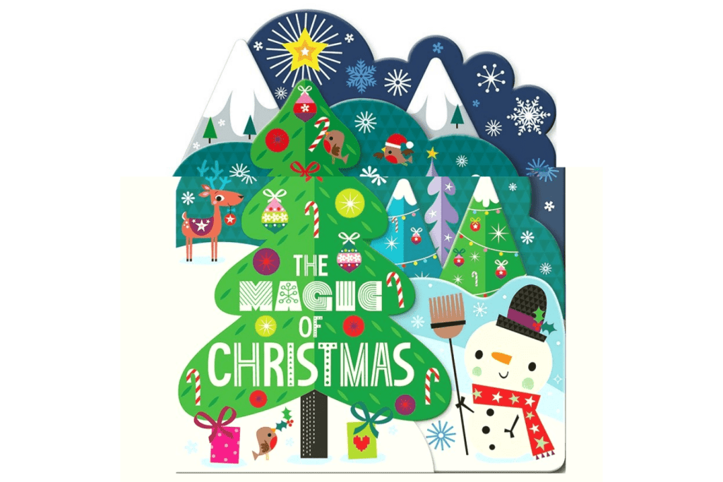 The Magic of Christmas Board Book by Make Believe Ideas, 12 page board book, for newborns and up, rhyming text, enchanting foil illustrations, Christmas gift for infant, Christmas gift for toddler, The Montessori Room, Toronto, Ontario, Canada. 