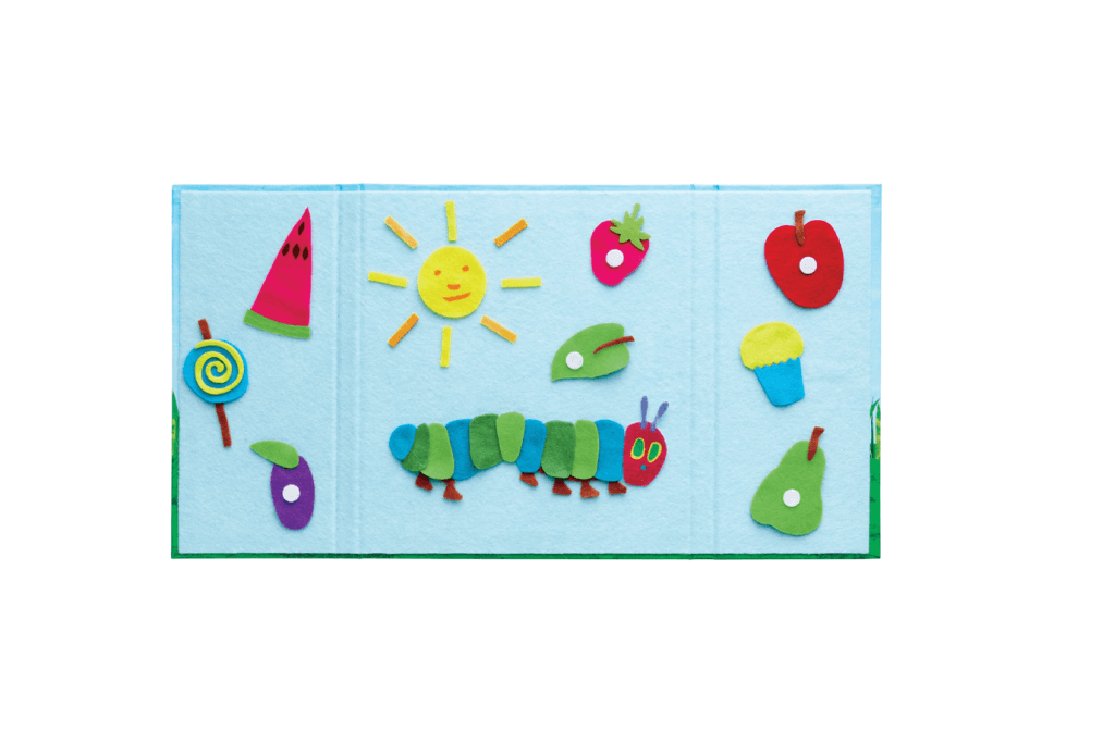 The Very Hungry Caterpillar Fun Felt Play, circle time props, story time props, gifts for toddlers, felt board, eric carle, creative play, imaginative play, open-ended toys for toddlers, toys for language development.