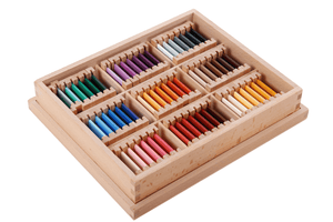 Third Box of Colour Tablets, Montessori sensorial material, Montessori material that teaches colour grading, Material for Casa classroom, Material for Primary classroom, chromatic sense, GAM, AMI approved, The Montessori Room, Toronto, Ontario. 
