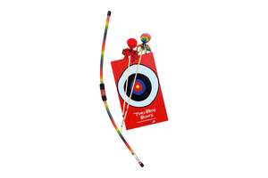 Toy Bow & Arrow Set by Two Bros Bows, 6 years and up, 24" arrow with foam tip, colours will vary, different patterns and designs, kid-created company, outdoor toys for kids, The Montessori Room, Toronto, Ontario, Canada.  Made in the USA.