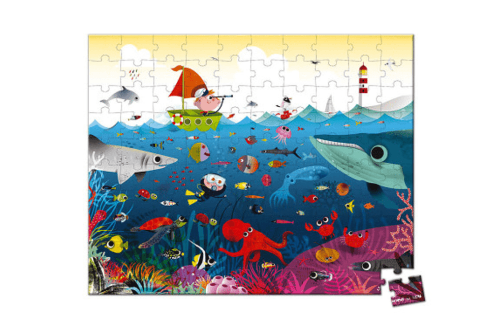 Janod UNDERWATER WORLD puzzle, educational puzzles, 100 piece puzzles for kids, ocean puzzles for children, science puzzles for children, best gifts for a five year old, best puzzles for 6 year old, best educational gifts for a 6 year old, Toronto, Canada