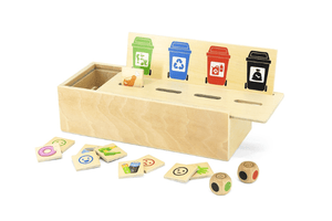 Waste Sorting Puzzle by Viga, The Montessori Room, Toronto, Ontario, Canada, Viga toys, wooden toys, educational toys, environmental toys, teach children how to classify waste, wooden puzzle game, best toy for 3 year old