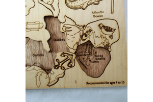 wooden puzzle, map of Canada puzzle, Canadian animals puzzle, Toy Makers of Lunenberg, Toy Makers of Lunenburg puzzle, Made in Canada, Made in Canada puzzle, wooden puzzle made in Canada