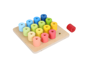 Wooden Peg Board by Educare, 12 months and up, wooden peg board for toddlers, 16 pegs, hand-eye coordination, fine motor skills, Montessori toddler classroom materials, best wooden toys for toddlers, educational wooden toys for toddlers, Montessori subscription box, Lovevery, The Adventurer Play Kit Months 16, 17, 18,  Lovevery items individually, Lovevery Canada.