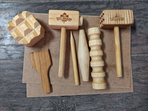 Wooden Playdough Tool Kit - The Montessori Room, Toy Makers of Lunenburg, bestselling toys, wooden play dough tools, best play dough tools, wooden toys, arts and crafts, art accessories, play dough accessories, Toronto, Ontario, Canada, Made in Canada