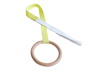 Wooden Ring on a Ribbon, Montessori, infant materials, Toronto, Canada, elasticized ring