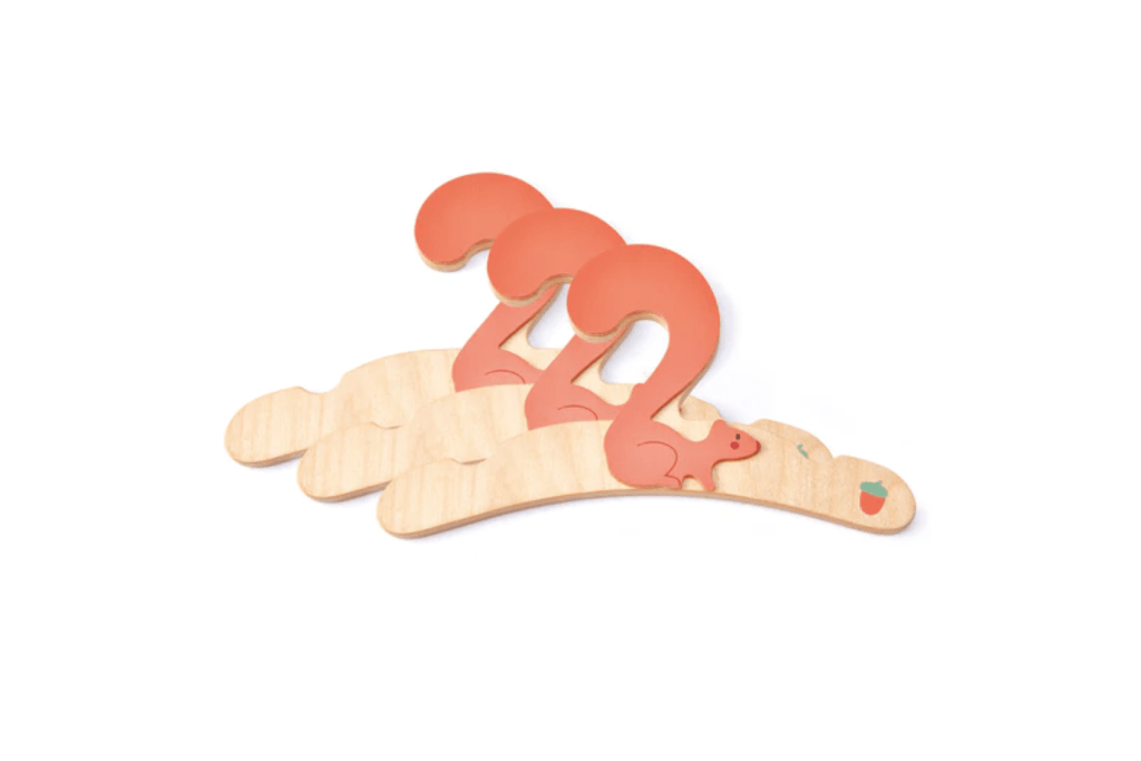 Wooden Squirrel Hangers by Tender Leaf Toys, wooden hangers for children&#39;s wardrobe, wooden hangers for Forest Clothes Rail, children&#39;s hangers, children&#39;s bedroom, The Montessori Room, Toronto, Ontario. 