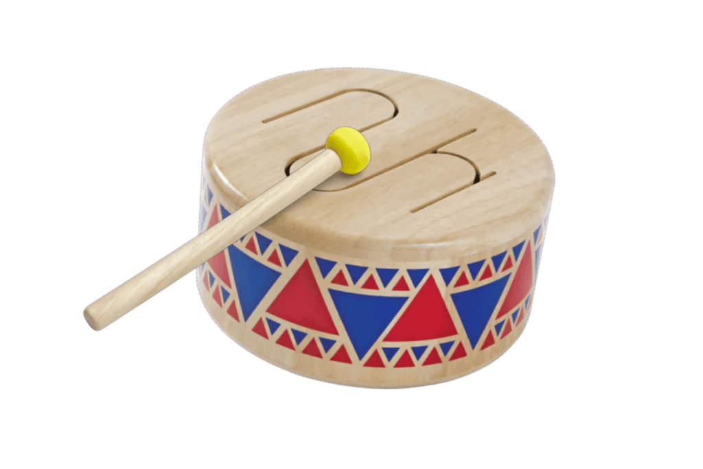 Plan toys Solid Drum, wooden tongue drum for kids, simple drum for children, boomer drum for children, instruments for toddlers, best instruments for toddlers, Montessori instruments, Toronto, Canada