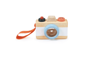 Wooden Toy Camera by Mentari, 2 years and up, pretend play, budding photographers, kaleidoscopic lens, squishy button, wristlet, best toys for toddlers, wooden toys for toddlers, toys that spark imagination, toys that develop observation skills, The Montessori Room, Toronto, Ontario, Canada. 