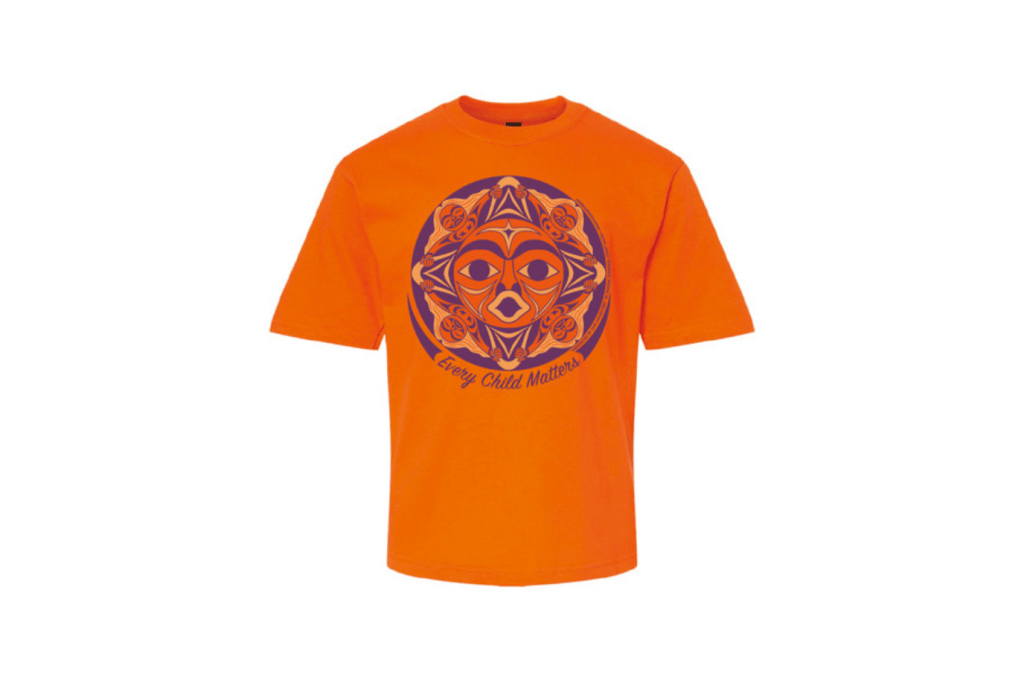 Youth T-shirt - Every Child Matters - Protected by our Ancestors, Orange Shirt Day T-Shirt, National Day for Truth and Reconciliation, Orange Shirt by Indigenous Artist, Authentic Orange Shirt, The Montessori Room, Toronto, Ontario, Canada.